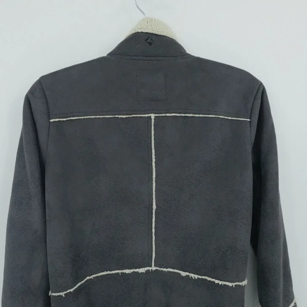Prana Jacket Womens Small Gray‎ Faux Suede Sherpa Lined Esme Moto Boho Gorp